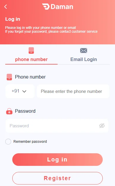 Daman game login page